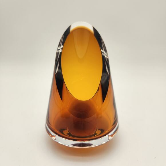 Badash Poland Amber & Clear Art Glass Vase/Candle Holder Handmade Diagonally Cut - Picture 3 of 12